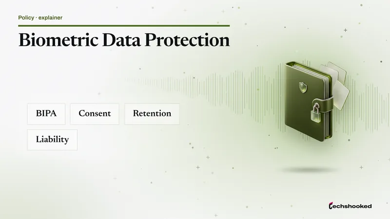 Concept diagram explaining Biometric Data: bipa, consent, retention, liability.