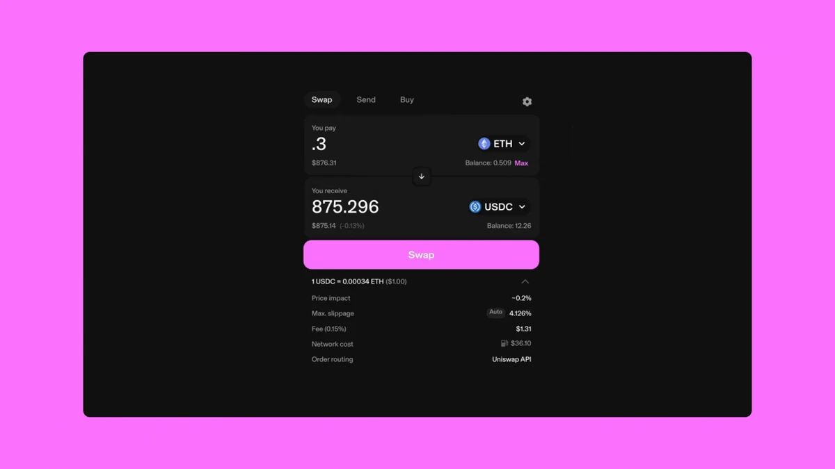 Uniswap decentralized exchange interface showing DeFi token swap in Web3