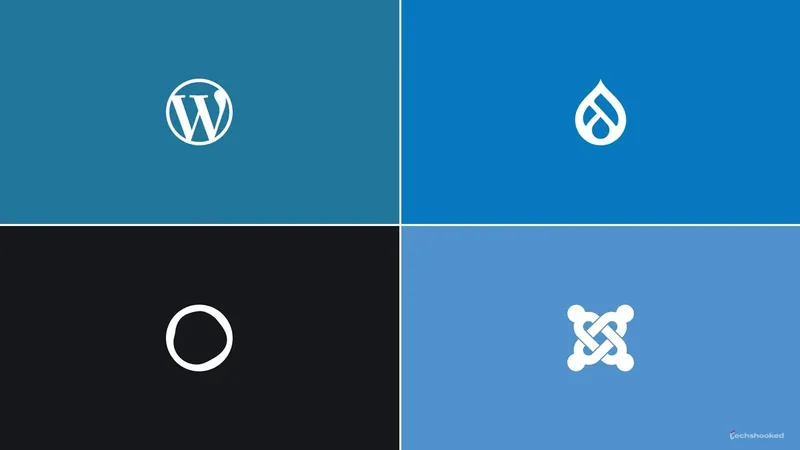 Logos of WordPress, Drupal, Ghost, and Joomla.