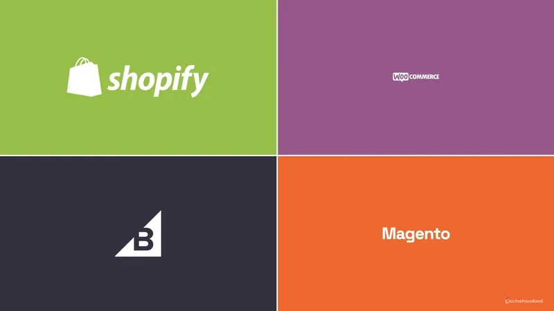 Logos of Shopify, WooCommerce, BigCommerce, and Magento.