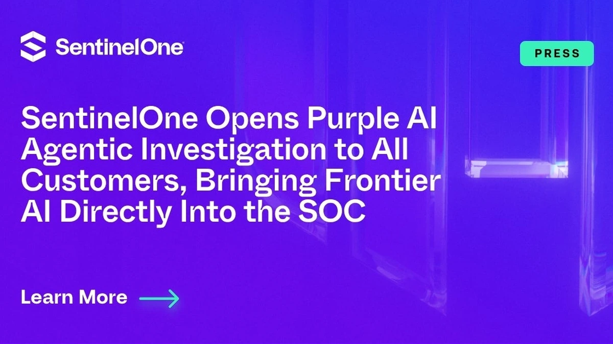 SentinelOne press graphic headlined Opens Purple AI Agentic Investigation to All Customers on purple
