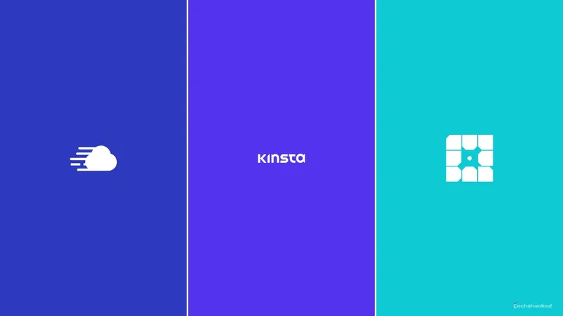 Cloudways, Kinsta, and WP Engine logos compared for managed WordPress hosting