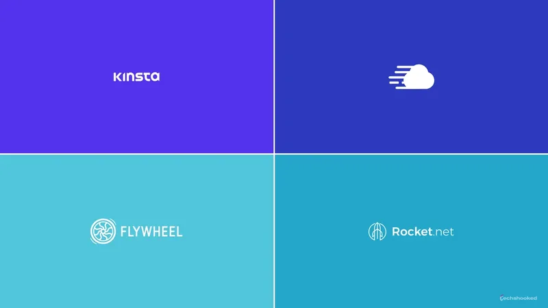 Kinsta, Cloudways, Flywheel, and Rocket.net logos as WP Engine alternatives