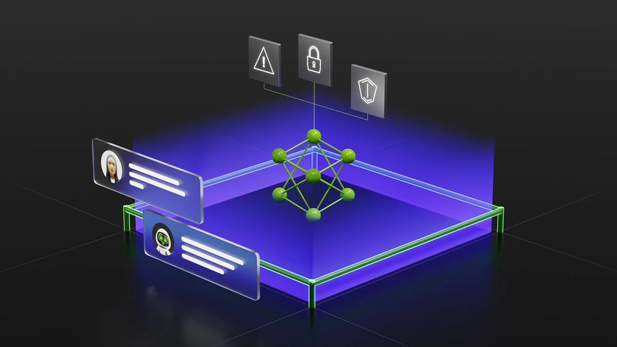 An NVIDIA NeMo Guardrails visual shows a model sandboxed to constrain its behavior.