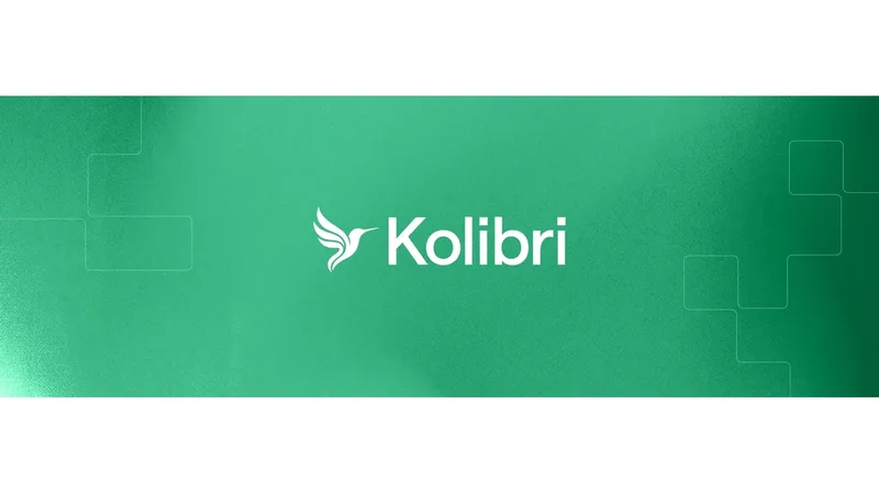 Kolibri logo, a stylized bird mark with the wordmark, in white on a green gradient background
