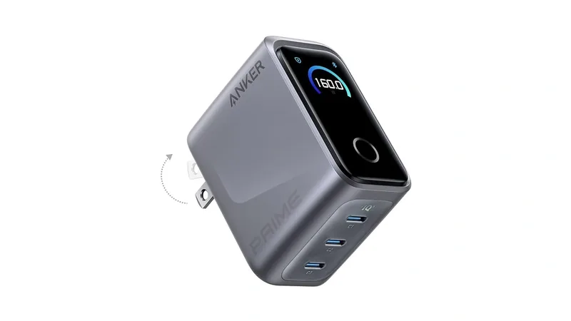 Anker Prime Charger 160W with a display showing 160 watts and three USB-C ports