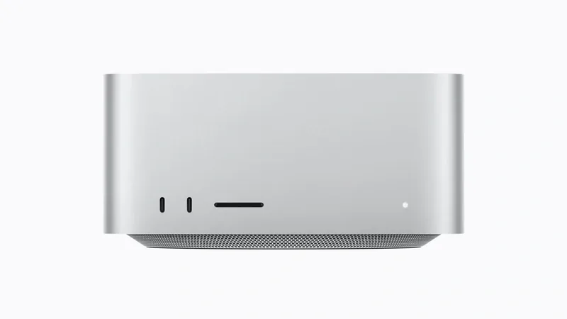 Apple Mac Studio M5 Max and M5 Ultra desktop computers front view on neutral background