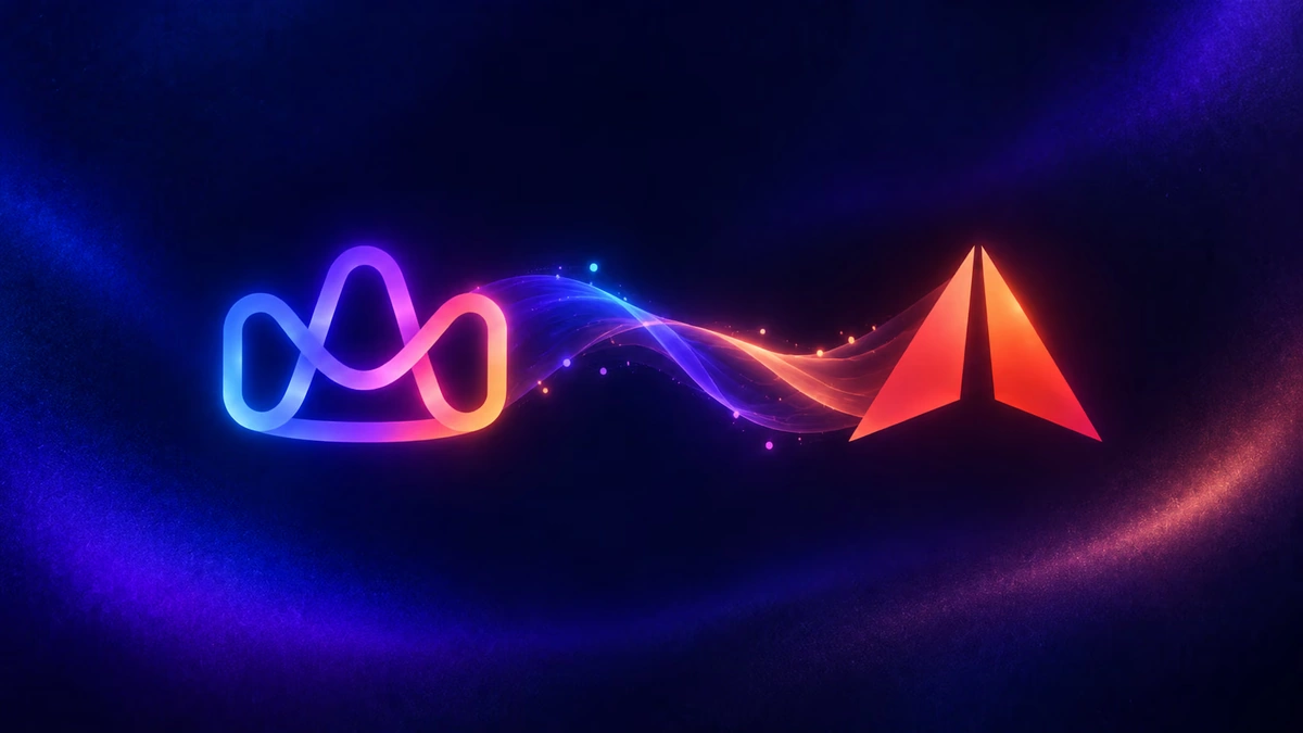 AppSignal and GoRails logomarks on a dark background, joined by a glowing purple and orange light trail