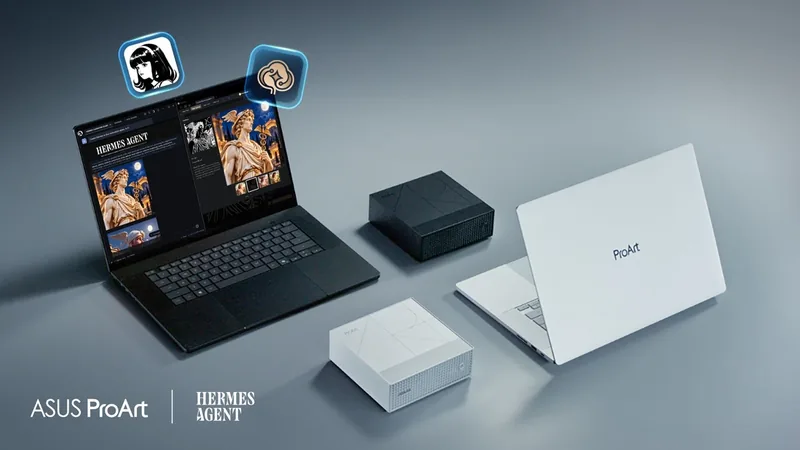 ASUS ProArt P16 laptop in black beside a white laptop and black and white mini PCs on a gray surface