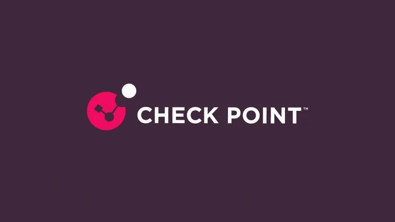 Check Point logo in pink and white on a dark maroon background.