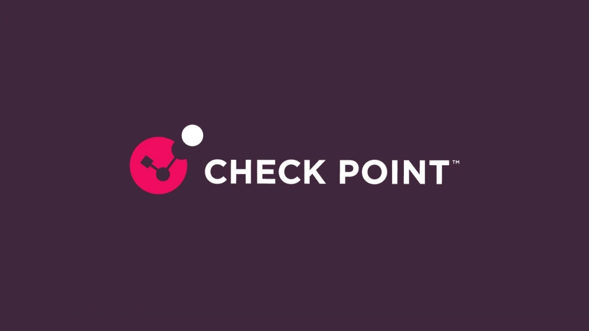 Check Point logo in pink and white on a dark maroon background.