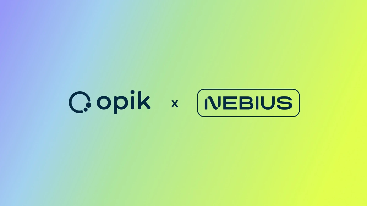 Comet's Opik and Nebius logos side by side on a blue-to-yellow gradient
