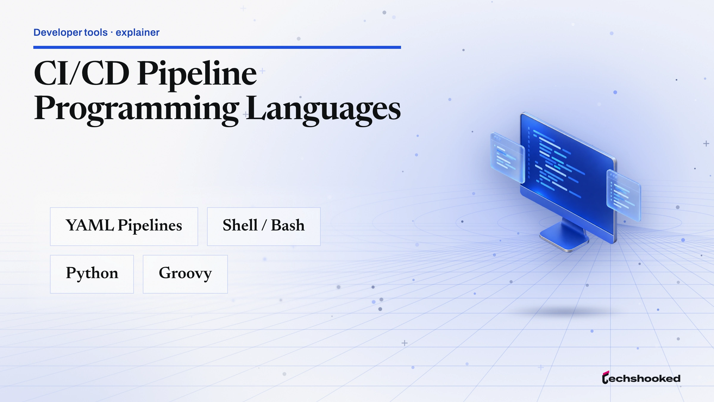 Concept diagram explaining CI/CD Languages: yaml pipelines, shell / bash, python, groovy.