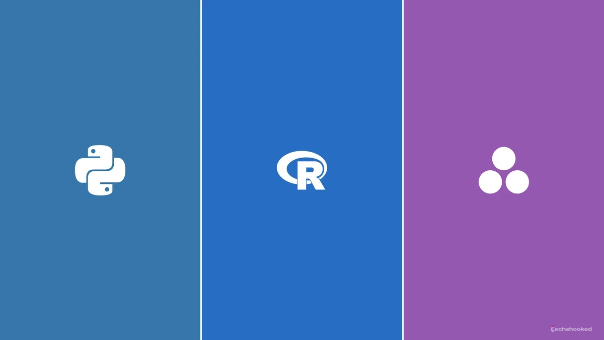 Python, R, and Julia logos shown for AI development languages.