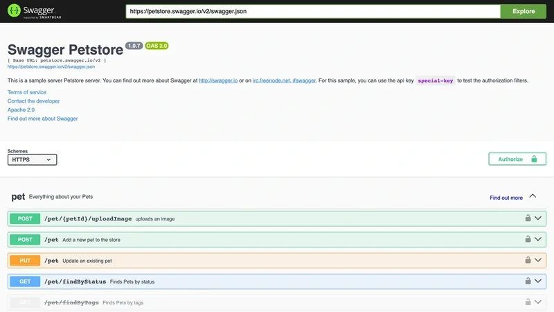 Swagger UI displaying OpenAPI Petstore endpoint documentation