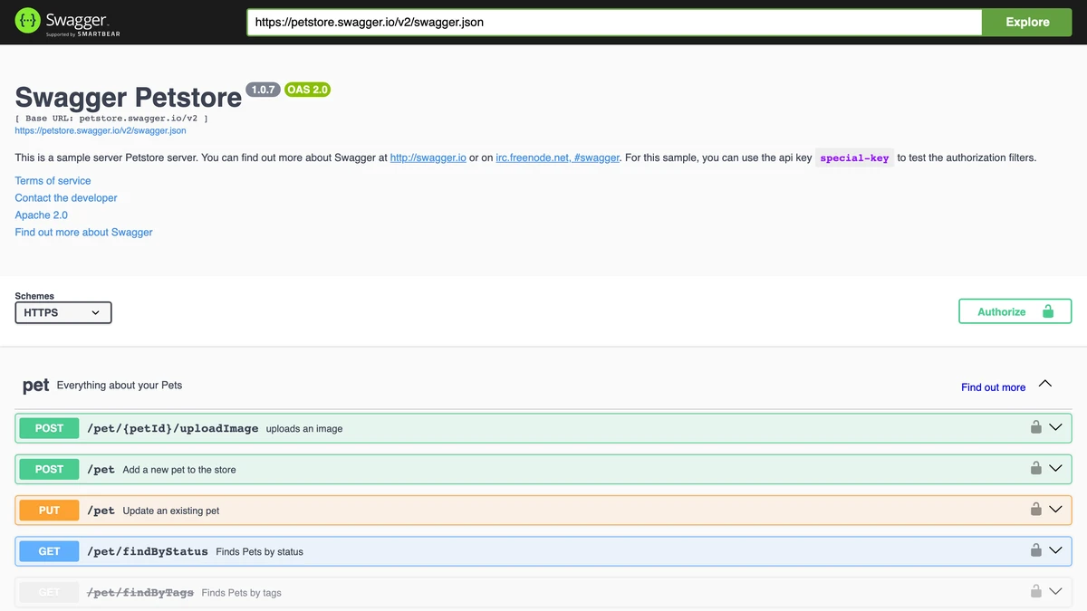 Swagger UI displaying OpenAPI Petstore endpoint documentation