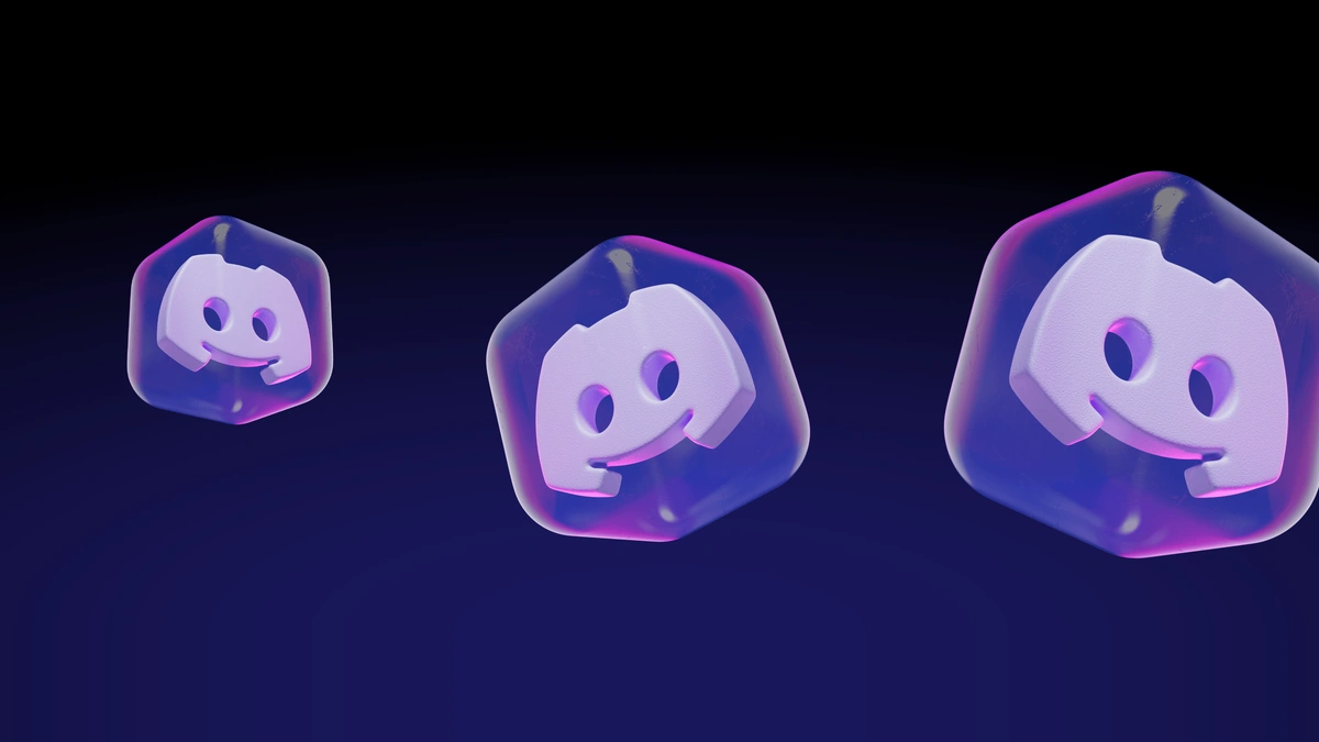Discord Clyde logos inside glossy translucent bubbles on a dark navy background