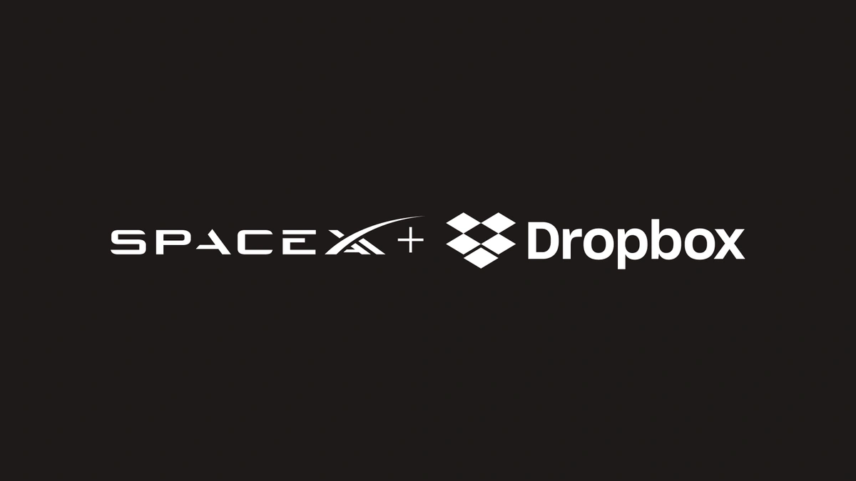 SpaceXAI and Dropbox logo lockup in white on a near-black background