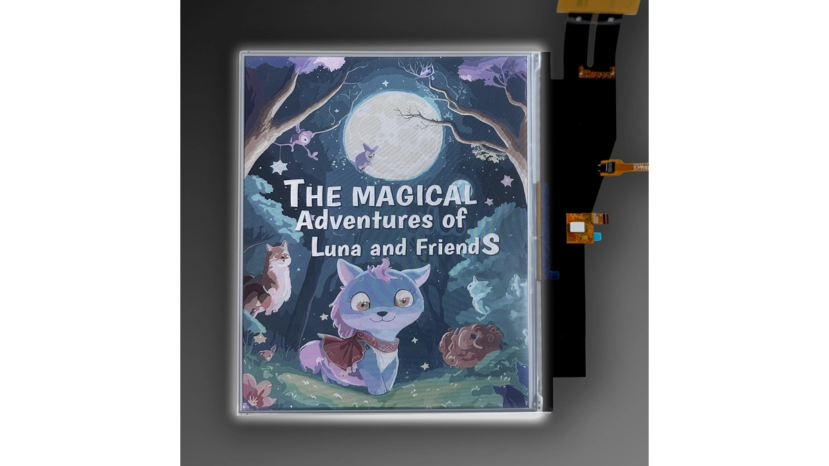 E Ink Kaleido 4 color ePaper display showing a children's book cover on a gray background