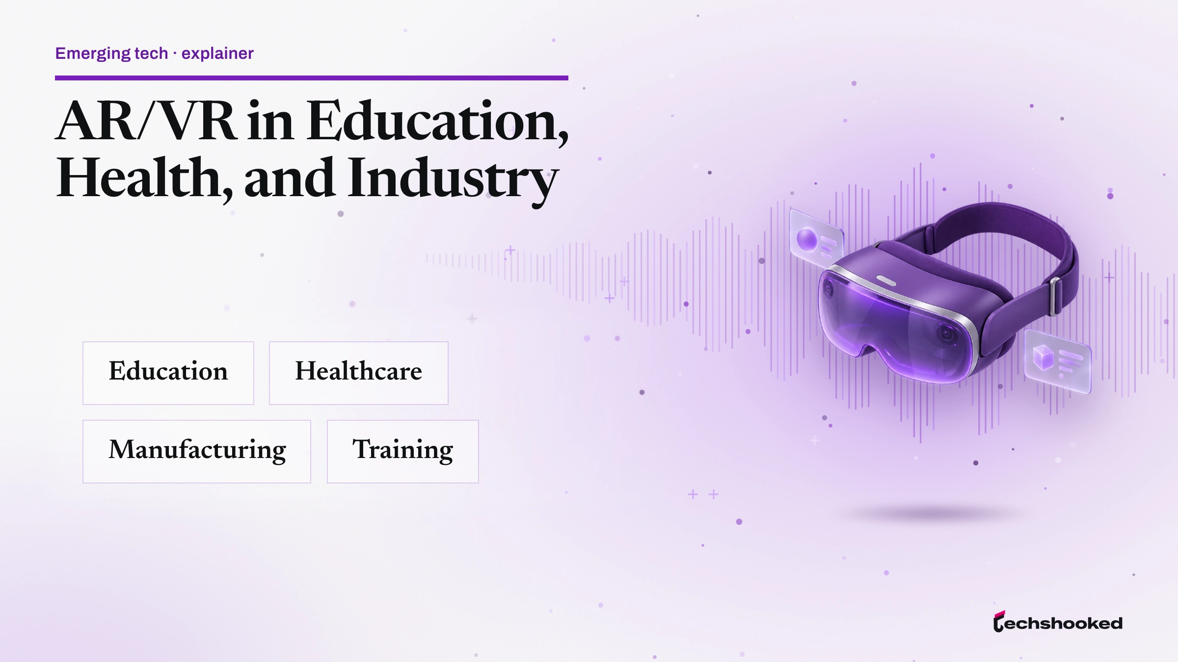 Concept diagram explaining AR / VR Applications: education, healthcare, manufacturing, training.