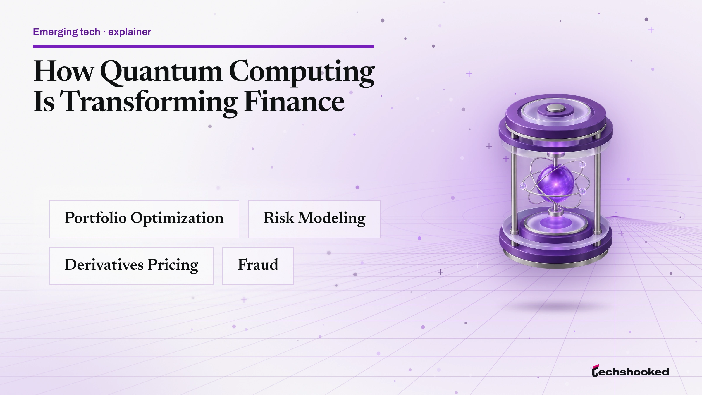 Concept diagram explaining Quantum in Finance: portfolio optimization, risk modeling, derivatives pricing, fraud.