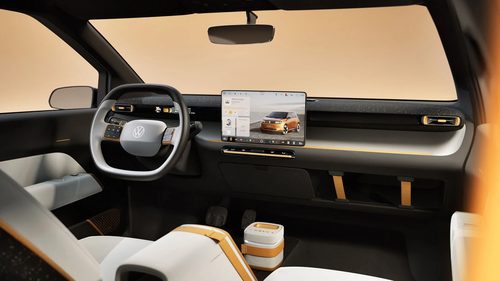 Volkswagen ID. EVERY1 concept interior shows a software-defined vehicle cockpit with a central touchscreen