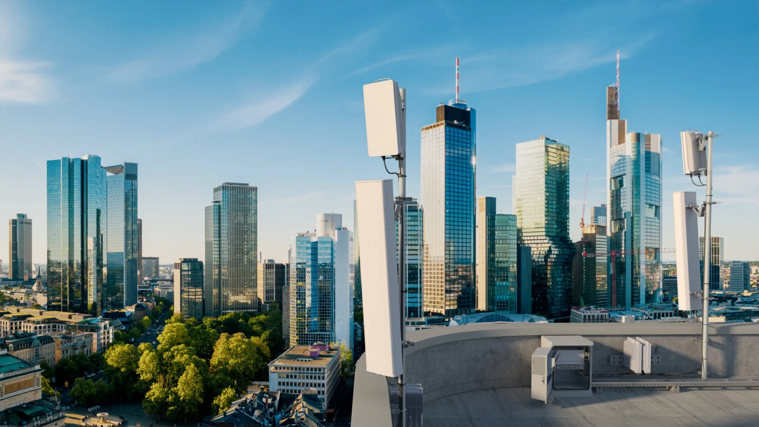 Ericsson AIR 6428 5G radios on a city rooftop show the 5G network side, which SIM swapping does not touch