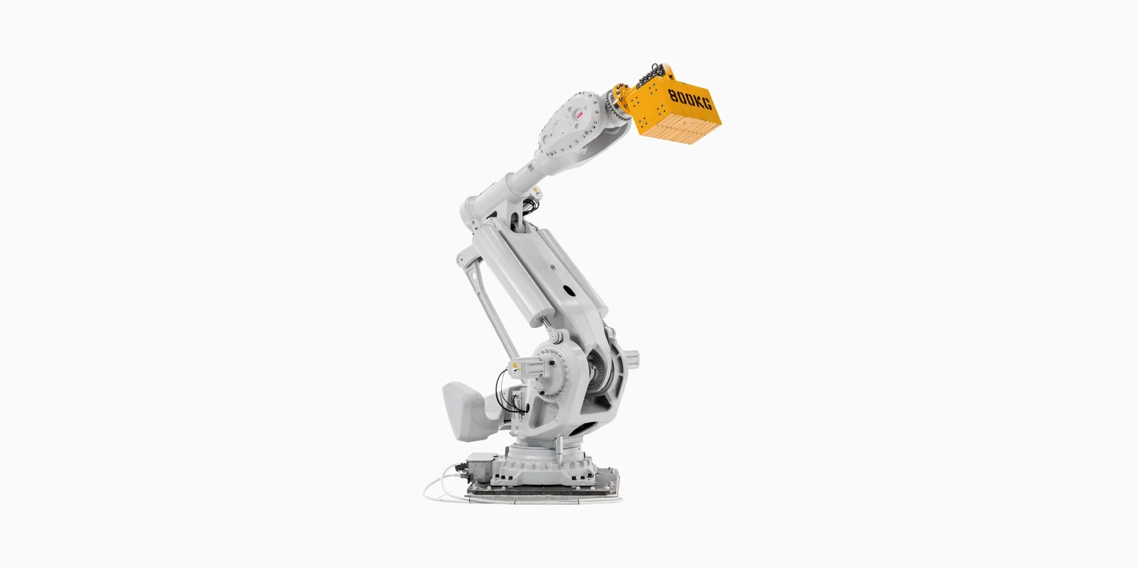 ABB IRB 8700 industrial robot arm shows a load held at its end on a white background