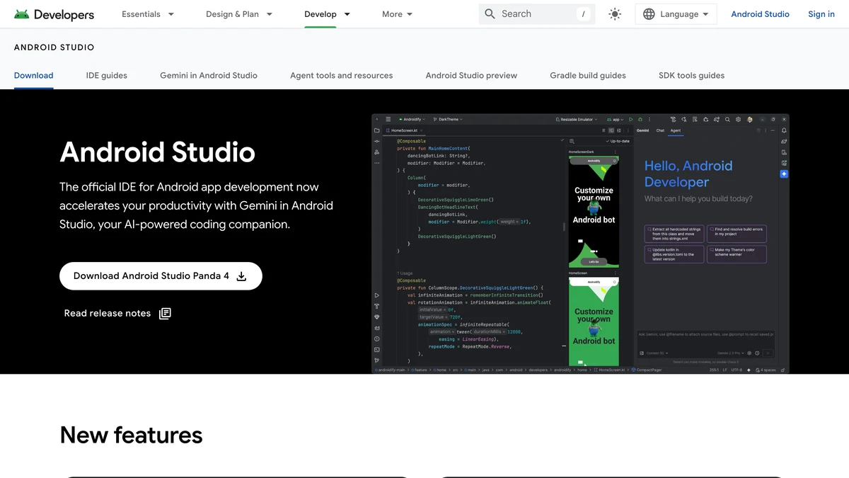 Android Studio IDE showing Kotlin project structure with code completion and build toolbar