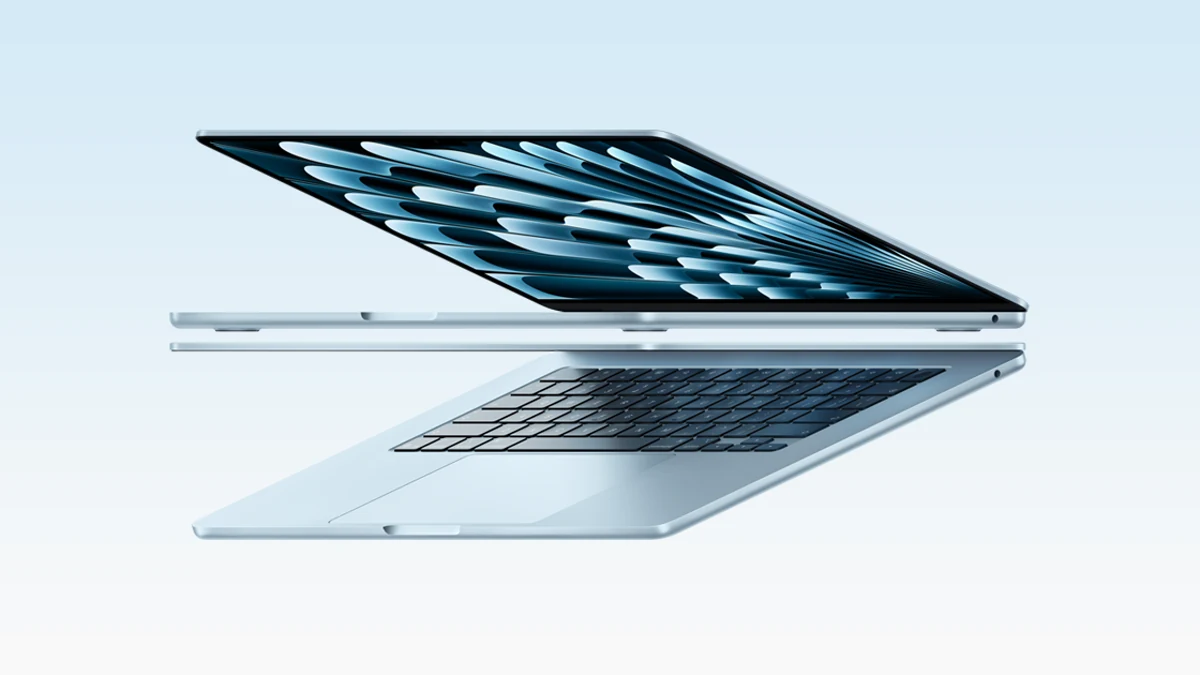 MacBook Air showing slim tapered profile emphasizing lightweight portability design