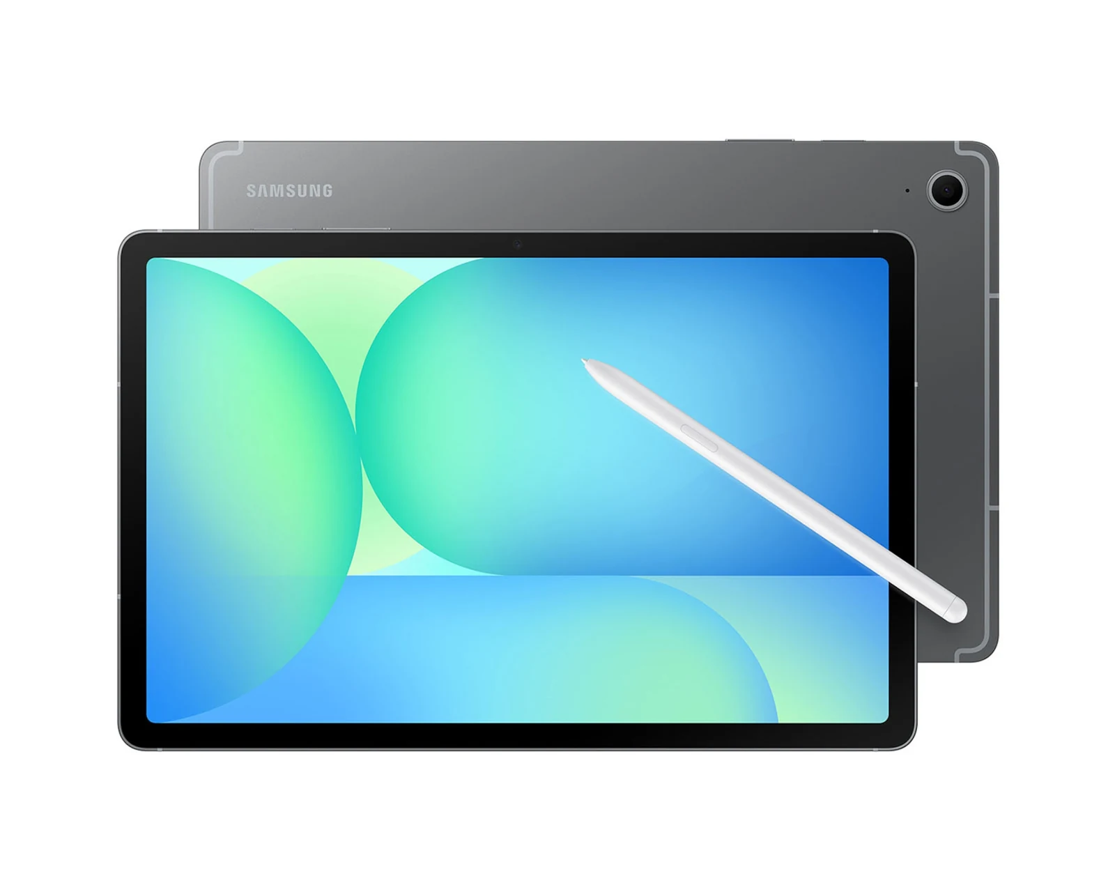 Samsung Galaxy Tab tablet shows its S Pen resting on the screen, with the back of a second tablet behind it