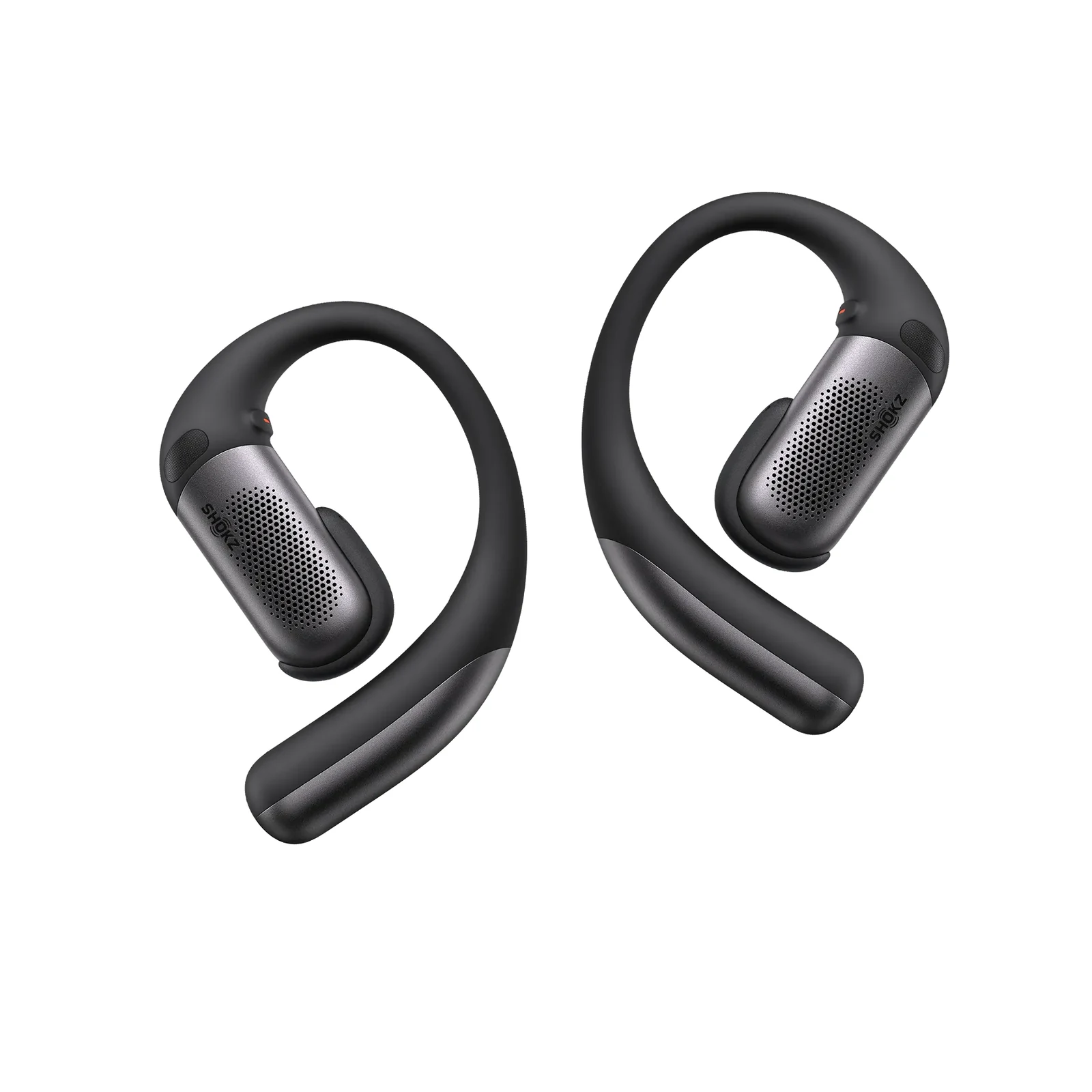 Photo shows Shokz OpenFit Pro open-ear earbuds with ear hooks, an alternative to a noise-canceling headphone