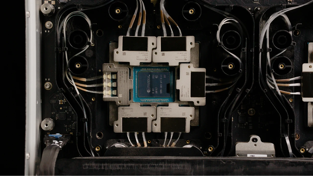 NVIDIA board shows co-packaged optics around a central chip, packaging beside High-bandwidth memory (HBM)