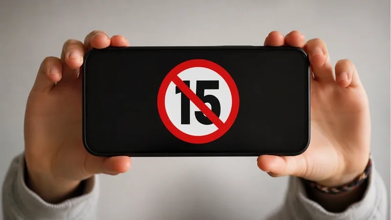 Hands holding a smartphone showing a crossed-out 15 restriction symbol