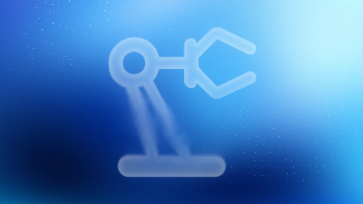 Google Gemini 4 Argon robotics hero art: a translucent robot-arm icon over a blue gradient