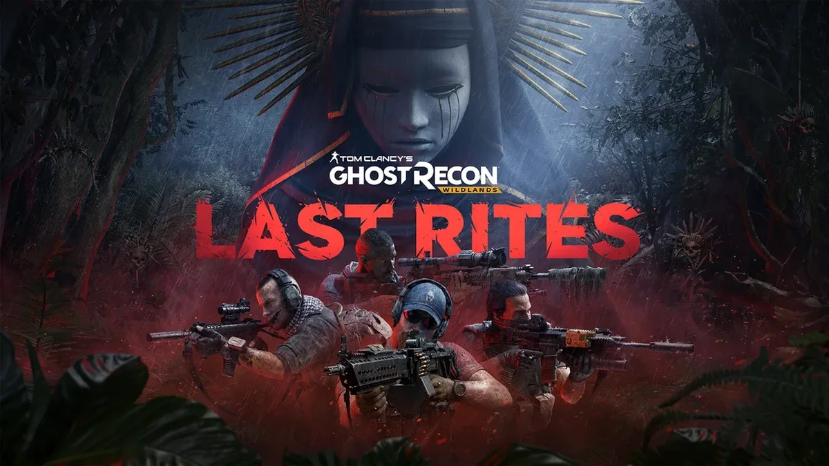 Ghost Recon Wildlands Last Rites key art showing a masked figure and four soldiers