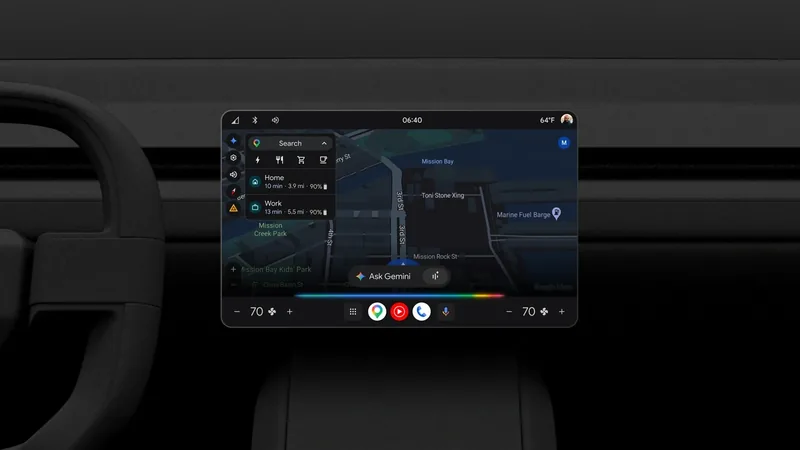 Google Gemini in cars Ask Gemini prompt on a car dashboard screen showing a navigation map