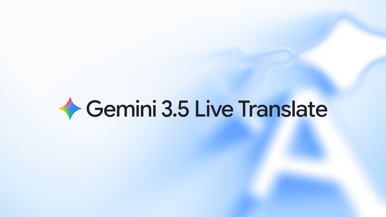 Gemini logo with the text Gemini 3.5 Live Translate on a light blue gradient background