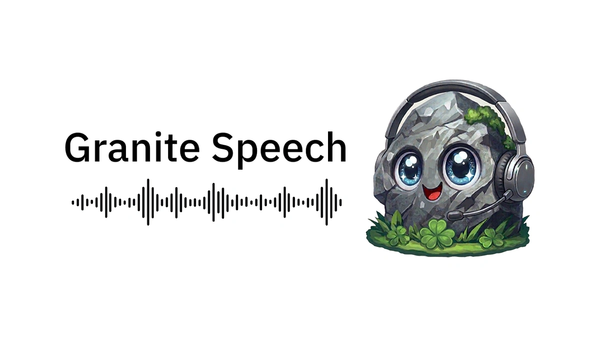 Granite Speech wordmark with a sound waveform and a cartoon rock mascot wearing headphones