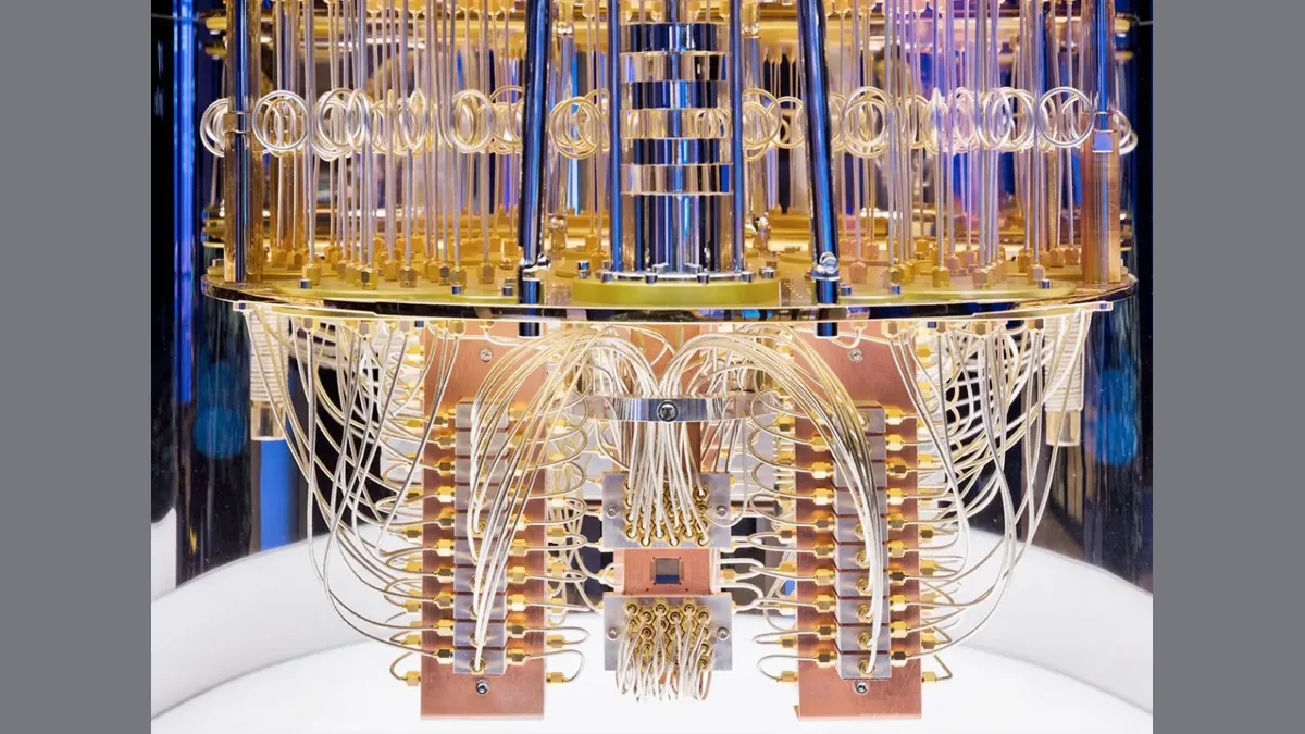 IBM Quantum System Two gold cryostat computer in a laboratory
