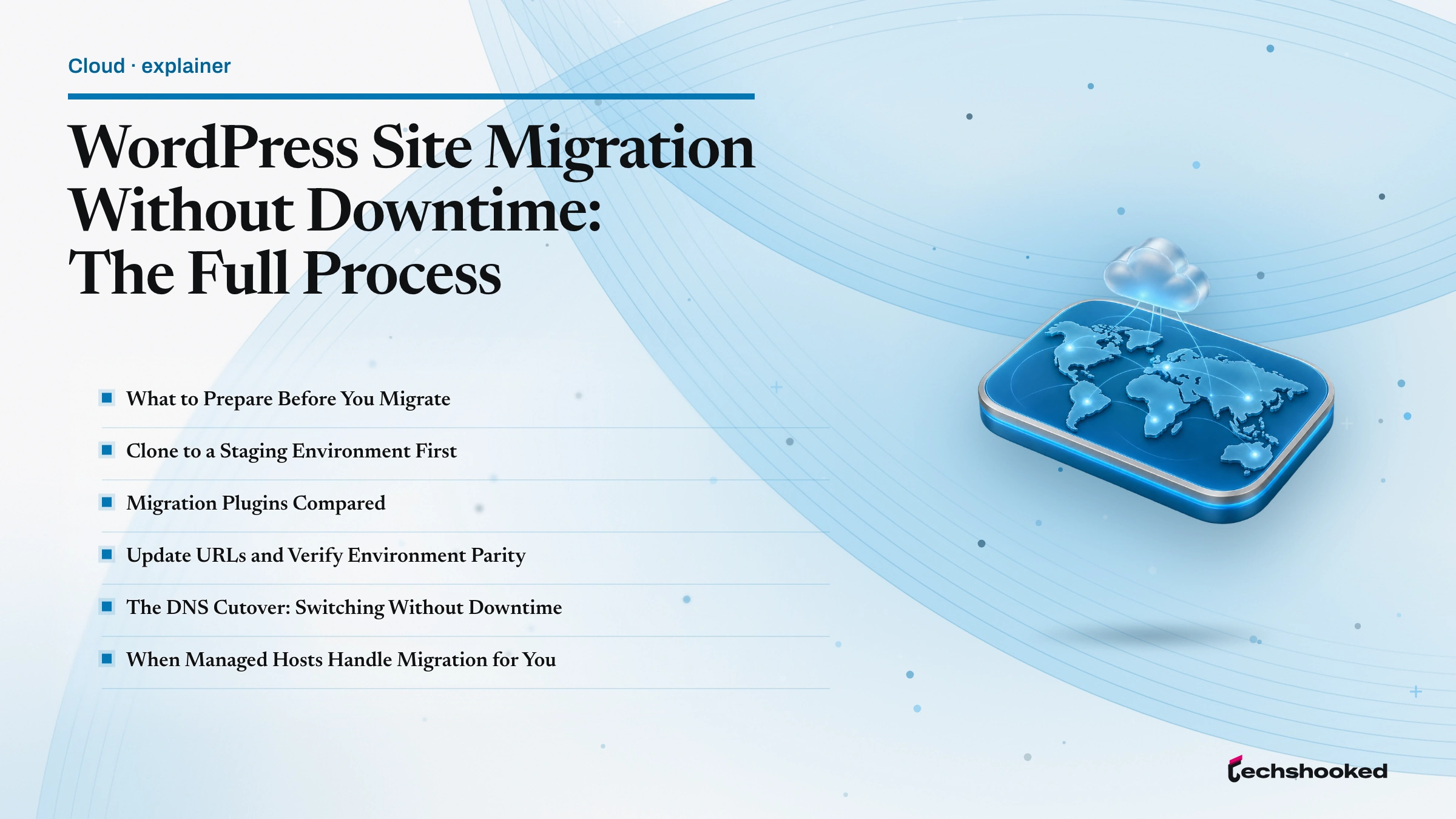 WordPress site migration process from backup through DNS cutover