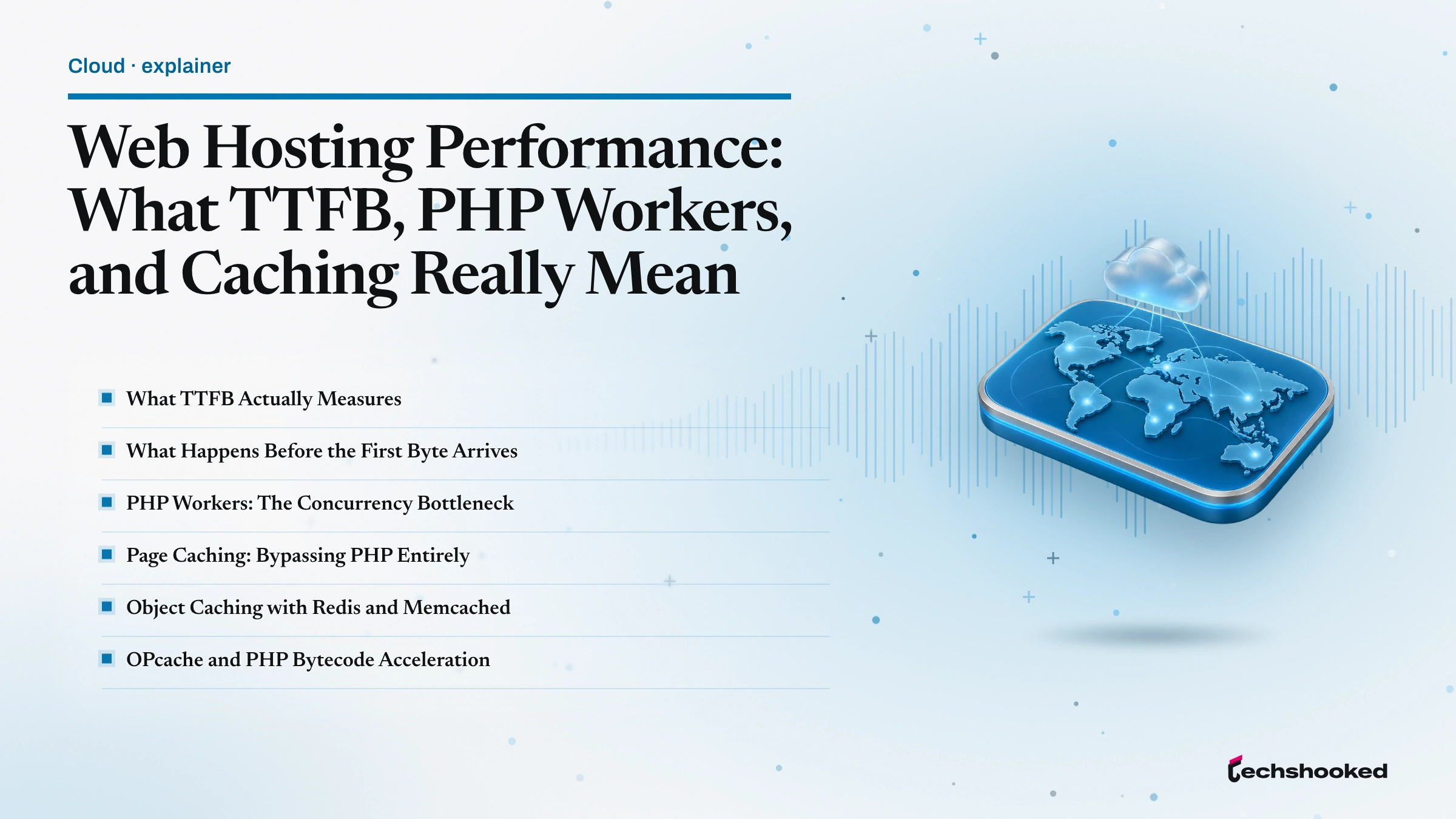 Time to First Byte concept diagram covering PHP workers, caching, and CDN edge layers
