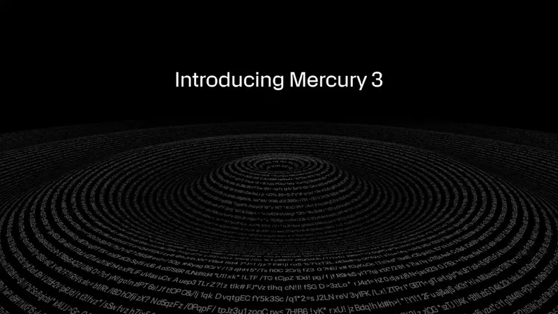 Inception's Introducing Mercury 3 title graphic over rings of text on a black ground