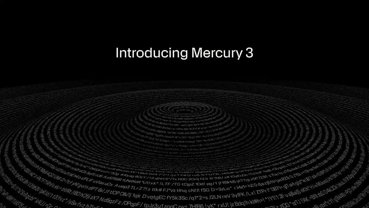 Inception's Introducing Mercury 3 title graphic over rings of text on a black ground
