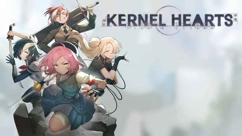 Kernel Hearts key art showing four anime-style heroines with swords and the game logo