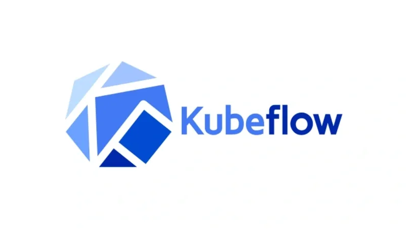 Kubeflow logo, a blue faceted hexagon beside the Kubeflow wordmark, on a white background