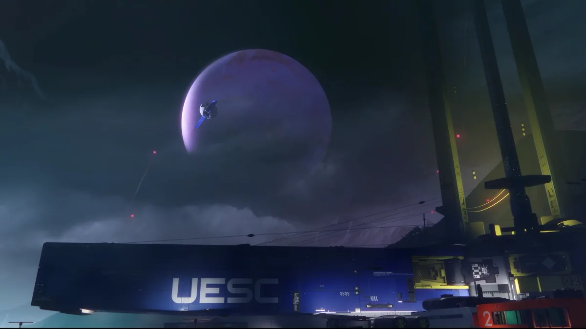 The Marathon ship hangs in orbit above the surface of Tau Ceti IV.