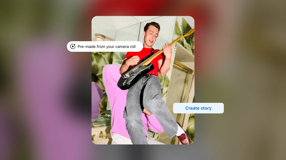 Meta AI Create story feature on Facebook with a pre-made camera-roll video suggestion