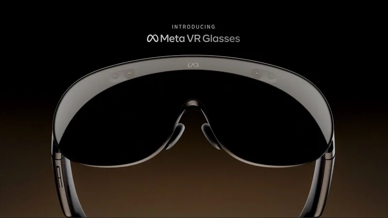 Meta VR Glasses shown front-on with a wraparound dark visor against a black and amber background