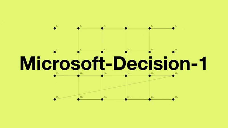 Microsoft-Decision-1 in black type over a dotted grid on a lime green background